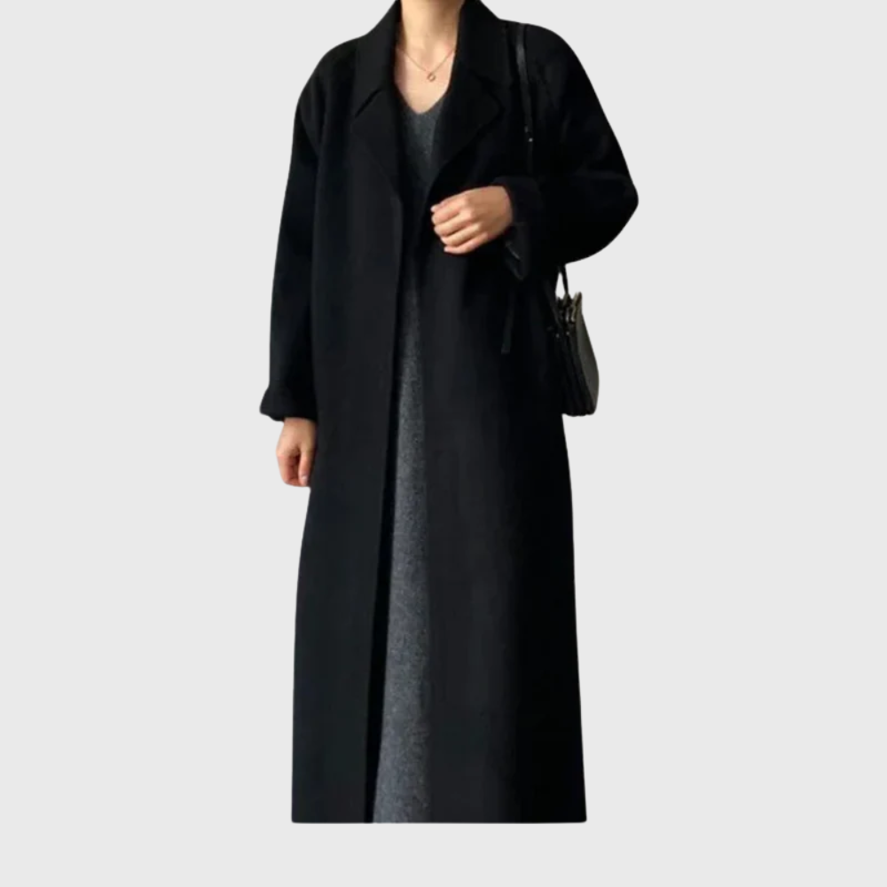 Damen Lange Jacke mit Gürtel für Herbst in Schwarz