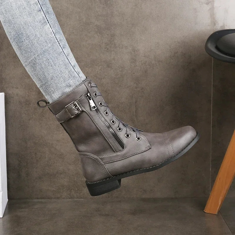 Damen Lederstiefeletten im vielseitigen Stil in Grau