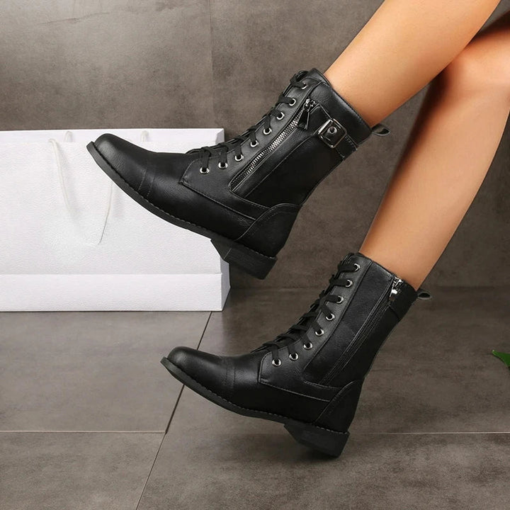 Damen Lederstiefeletten im vielseitigen Stil in Schwarz