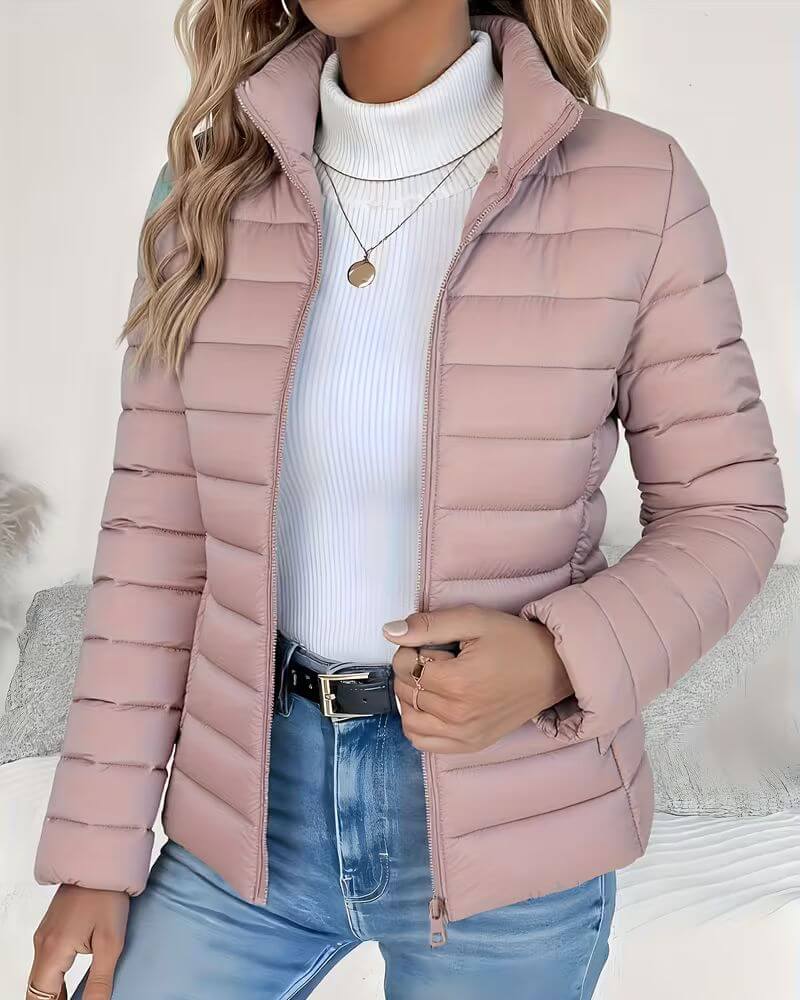 Damen Leichte Herbstjacke mit Stehkragen in Rosa