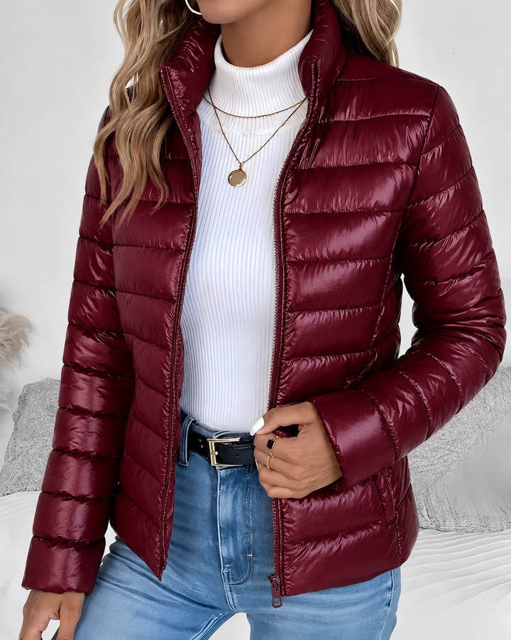 Damen Leichte Herbstjacke mit Stehkragen in Rot