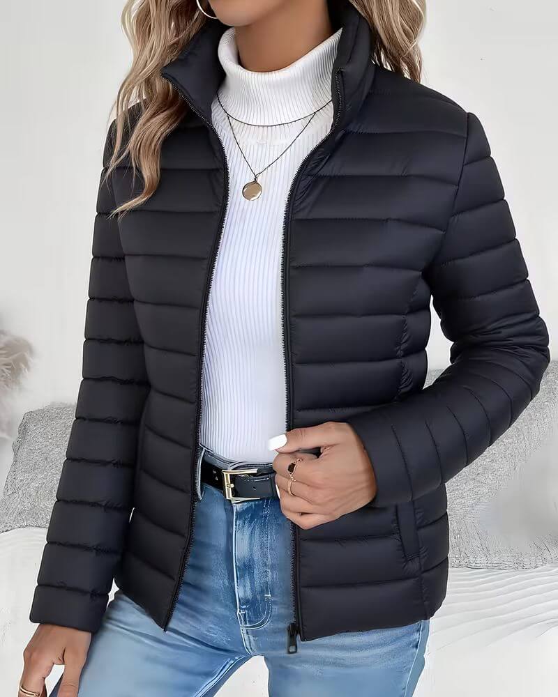 Damen Leichte Herbstjacke mit Stehkragen in Schwarz