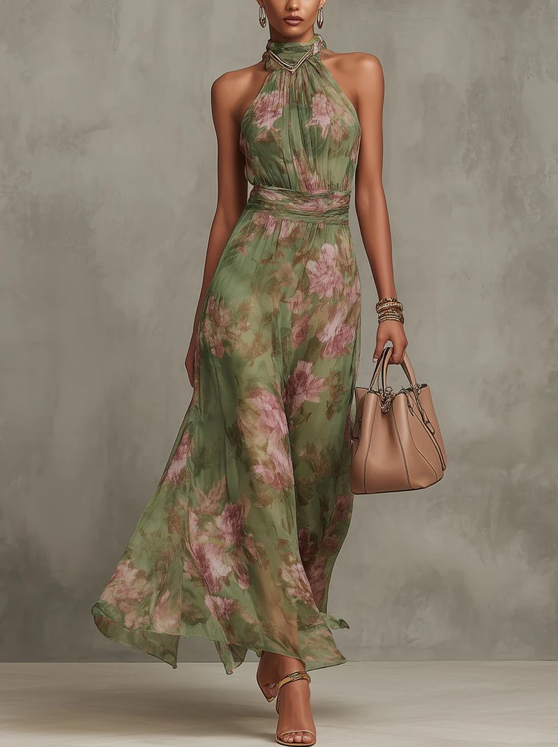 Liana Neckholder Strandkleid aus Chiffon mit Blumenmuster foto 1