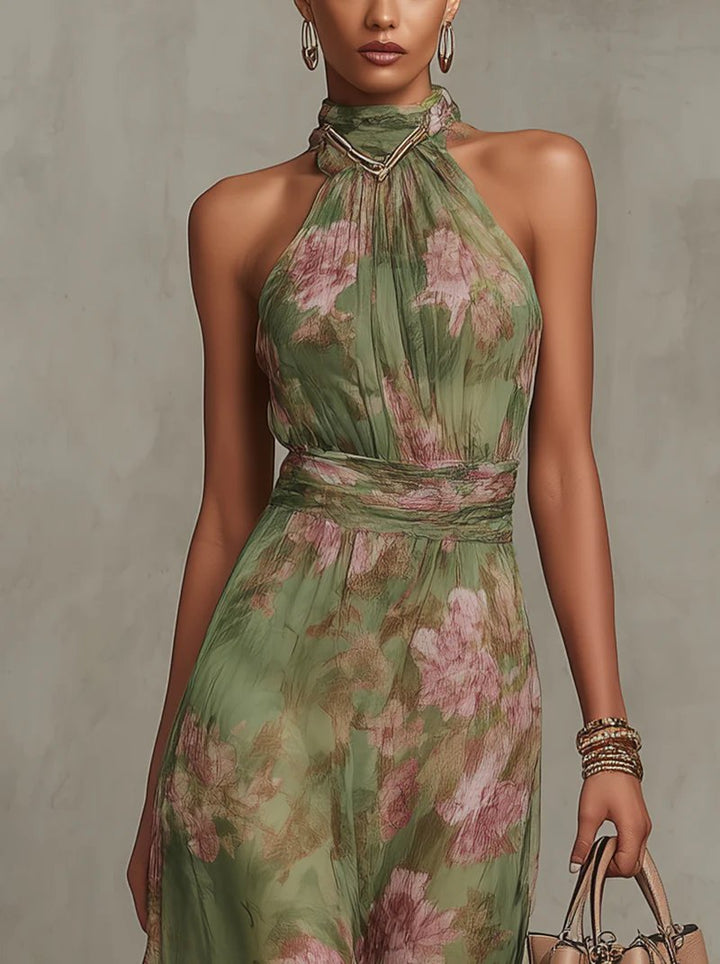Liana Neckholder Strandkleid aus Chiffon mit Blumenmuster foto 3