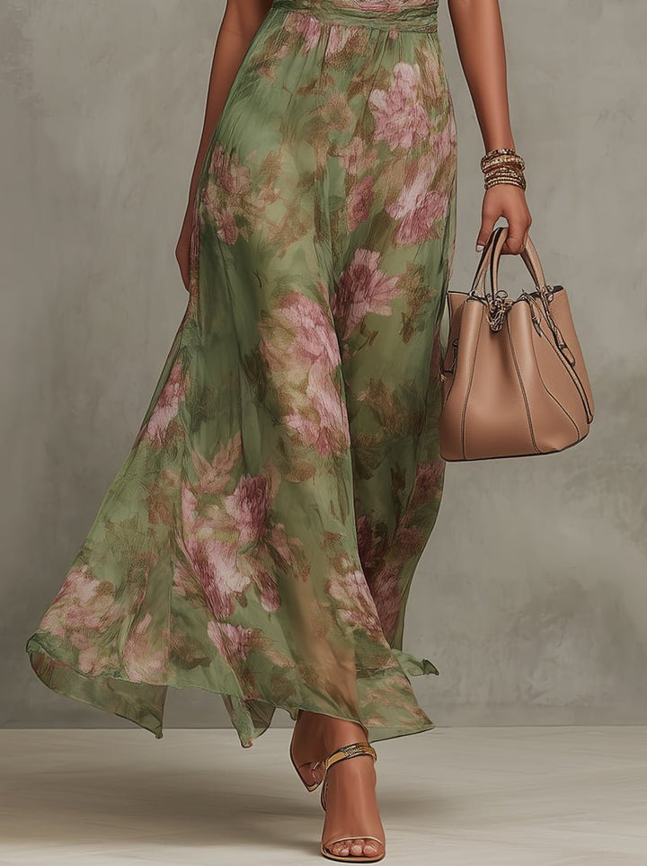 Liana Neckholder Strandkleid aus Chiffon mit Blumenmuster foto 4