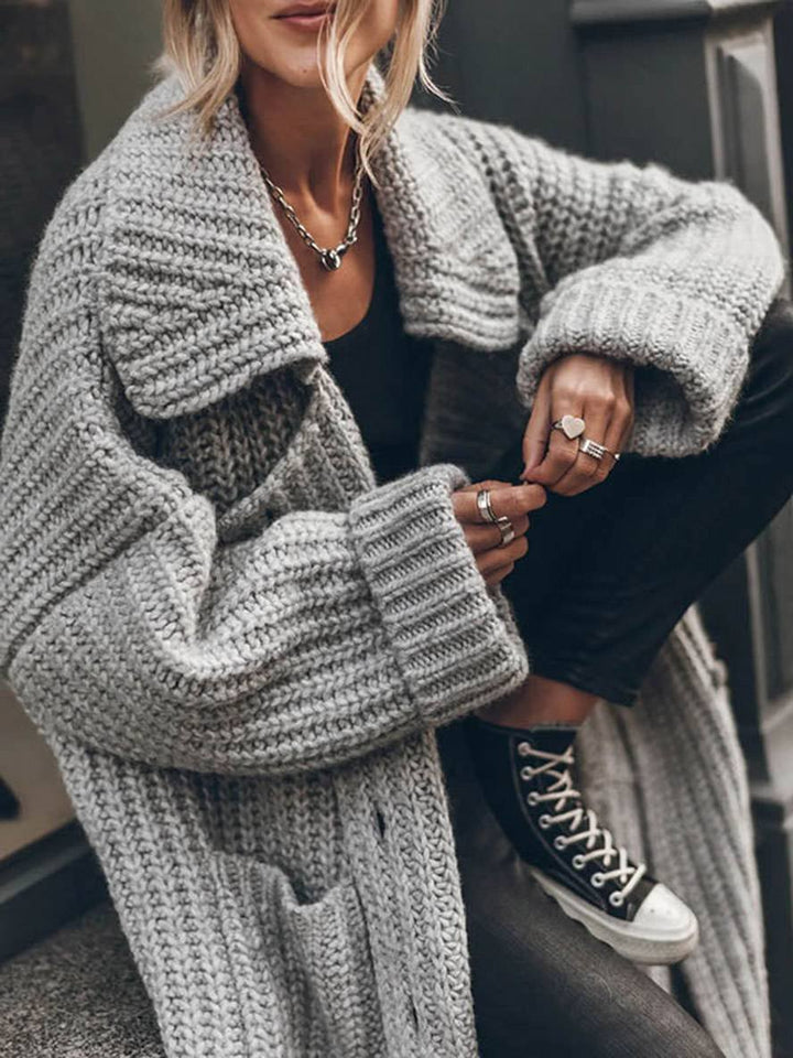 Damen Oversized Maxi Strickjacke aus Rippstrick (5)