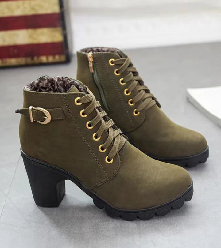 Damen Schnürstiefel im modernen Stil in Armeegrün