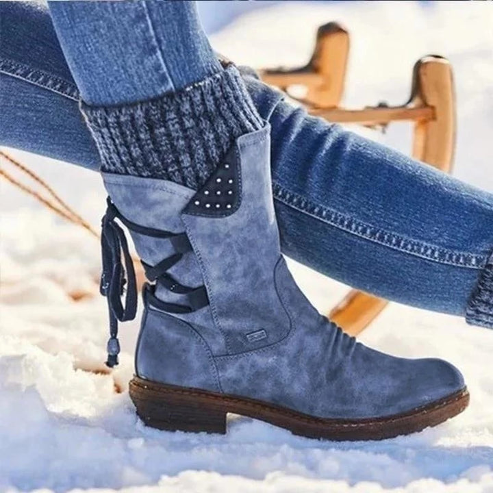 Damen Stiefel mit Pelzfutter für Herbst in Blau