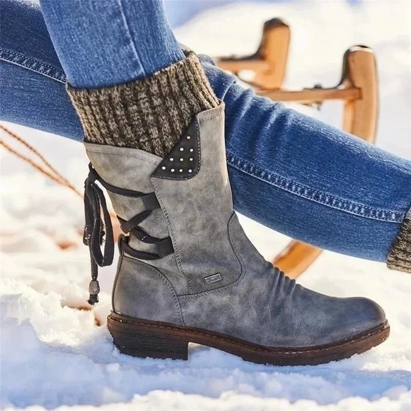 Damen Stiefel mit Pelzfutter für Herbst in Grau