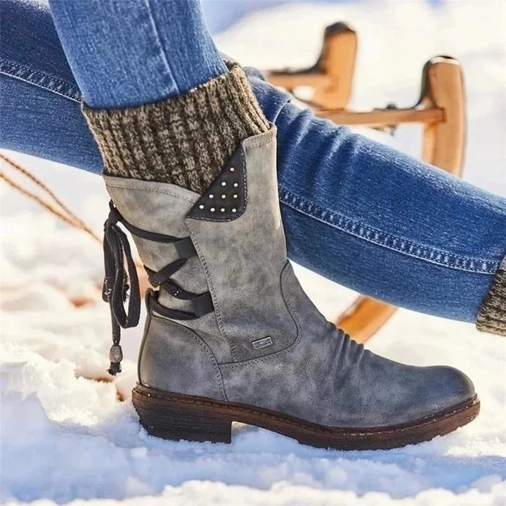 Damen Stiefel mit Pelzfutter für Herbst in Grau