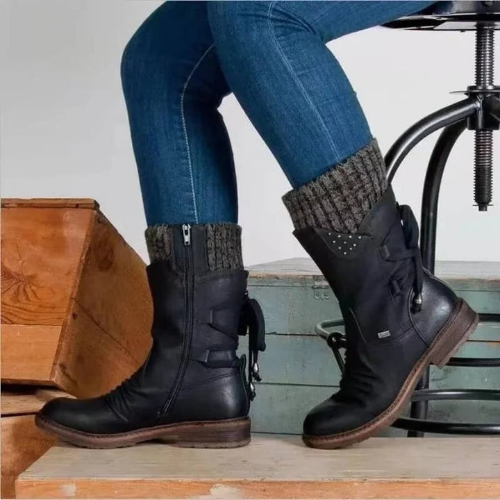 Damen Stiefel mit Pelzfutter für Herbst in Schwarz