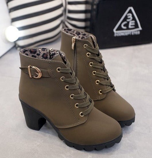 Damen Stiefeletten im Vintage-Stil mit Plateau in Armeegrün