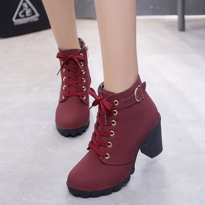 Damen Stiefeletten im Vintage-Stil mit Plateau in Rot