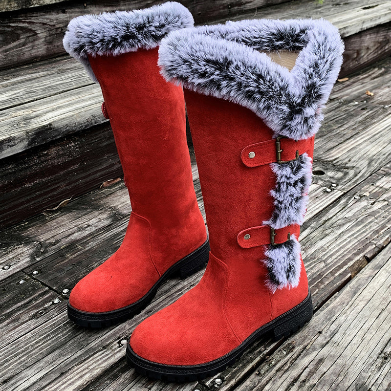 Damen Stiefeletten Plüsch-Gefüttert für Herbst in Rot