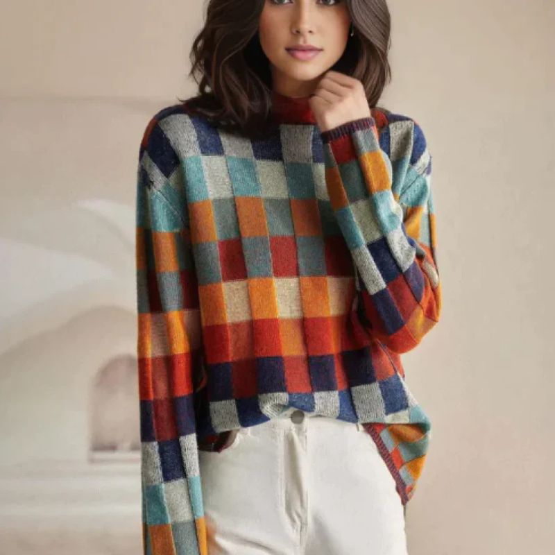 Damen Strickjacke aus Merino im Karomuster (2)
