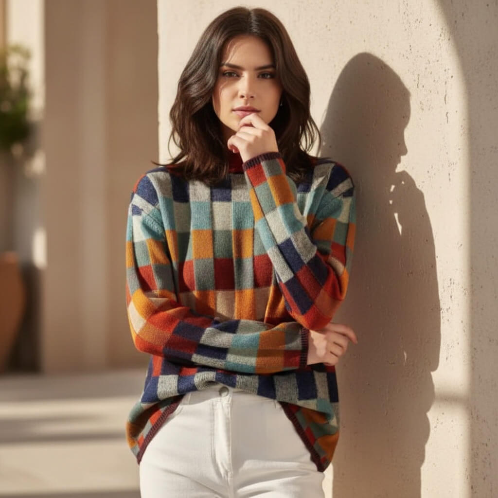 Damen Strickjacke aus Merino im Karomuster (3)