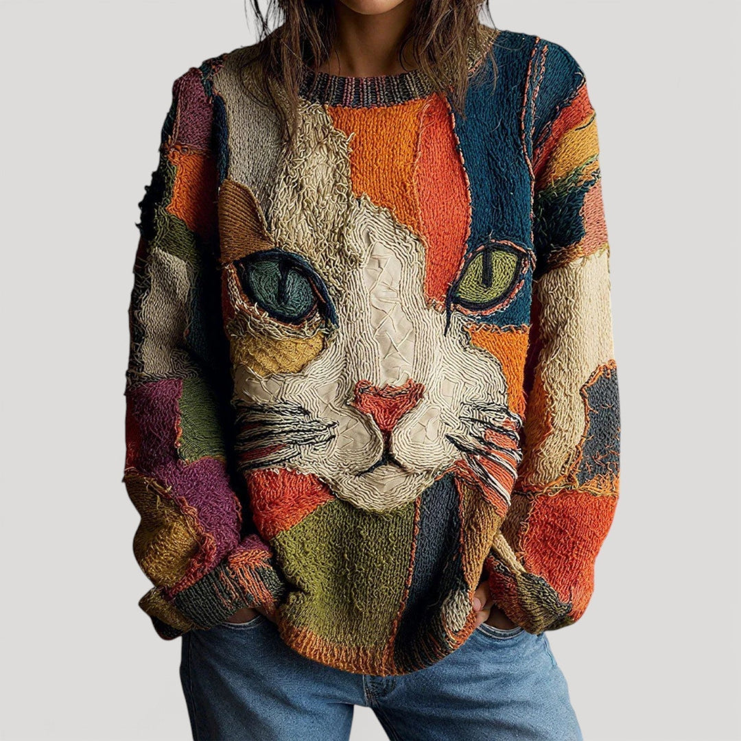 Damen Strickjacke mit Statement-Druck für Herbst in Mehrfarbig