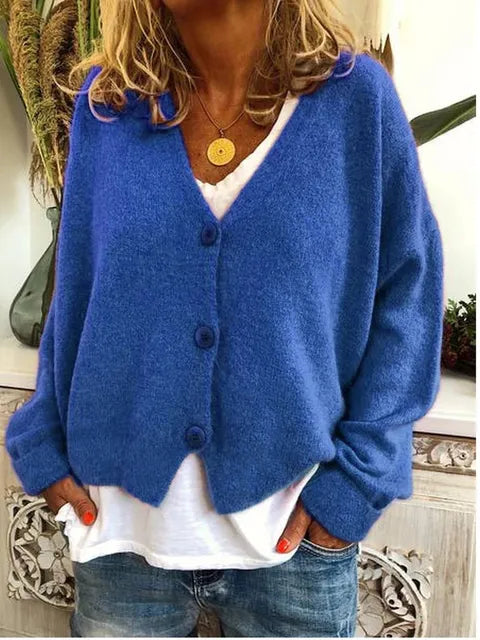 Damen Strickjacke zum Überziehen aus weichem Knit in Blau