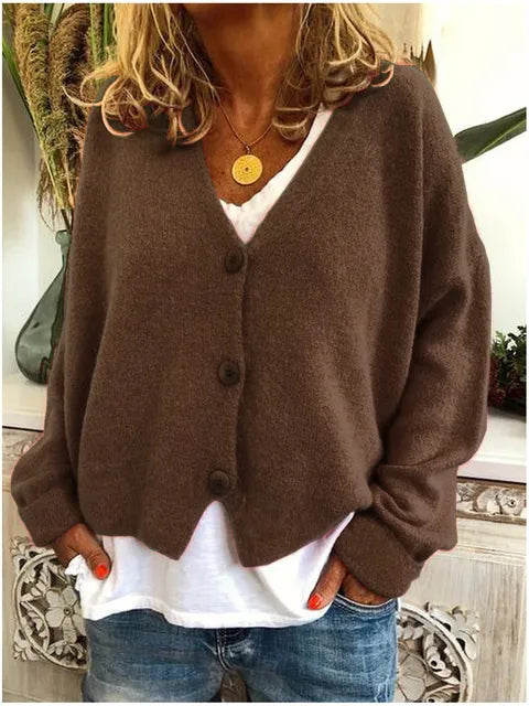 Damen Strickjacke zum Überziehen aus weichem Knit in Braun