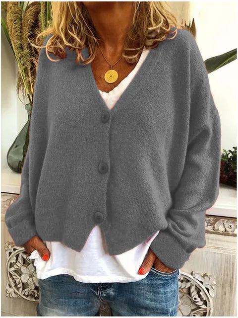 Damen Strickjacke zum Überziehen aus weichem Knit in Grau