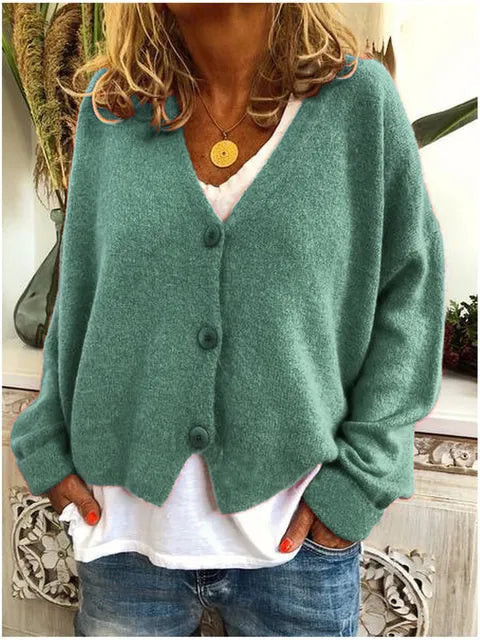 Damen Strickjacke zum Überziehen aus weichem Knit in Grün