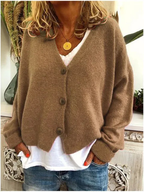 Damen Strickjacke zum Überziehen aus weichem Knit in Khaki
