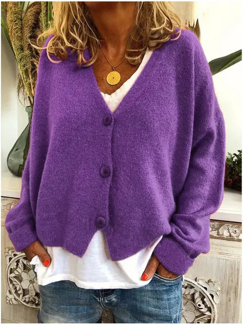 Damen Strickjacke zum Überziehen aus weichem Knit in Lila