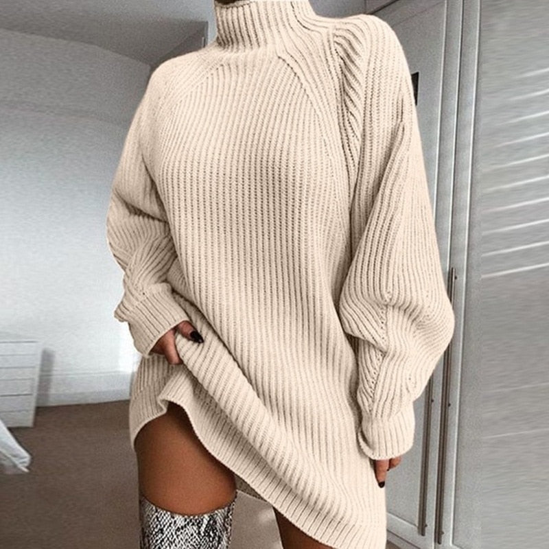 Damen Strickminikleid elegant für den Herbst in Beige
