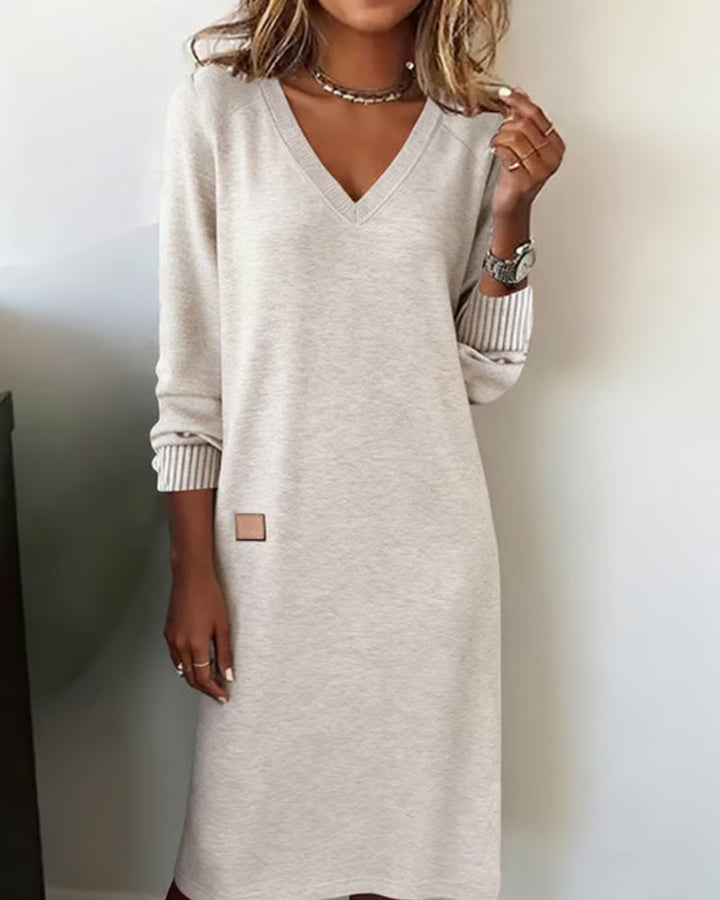 Damen Sweatshirt Midikleid zum Alltag in Beige