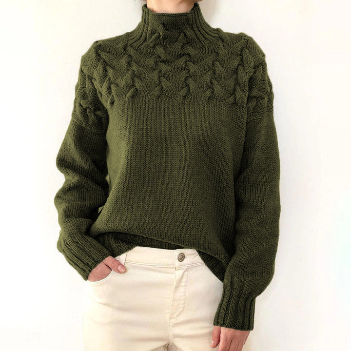 Damen Sweatshirt mit Rollkragen zum Schichten in Dunkelgrün