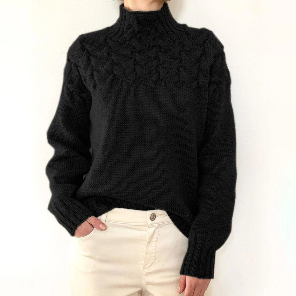 Damen Sweatshirt mit Rollkragen zum Schichten in Schwarz