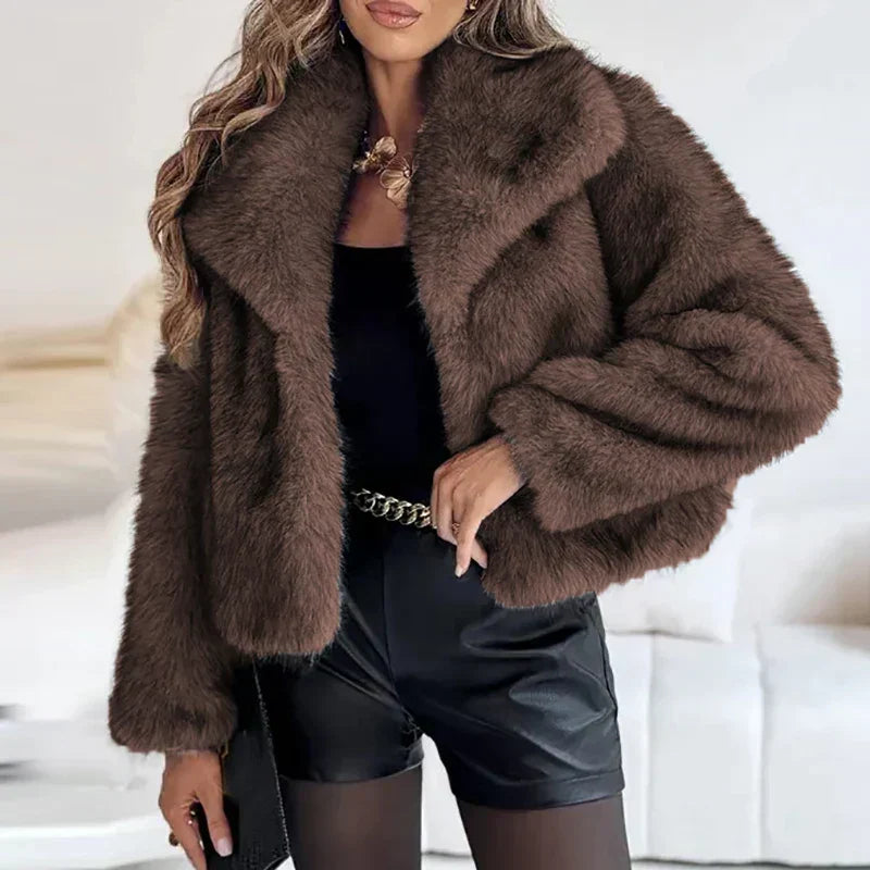 Damen Teddy-Jacke kuschelig-warm kurz für Herbst in Braun