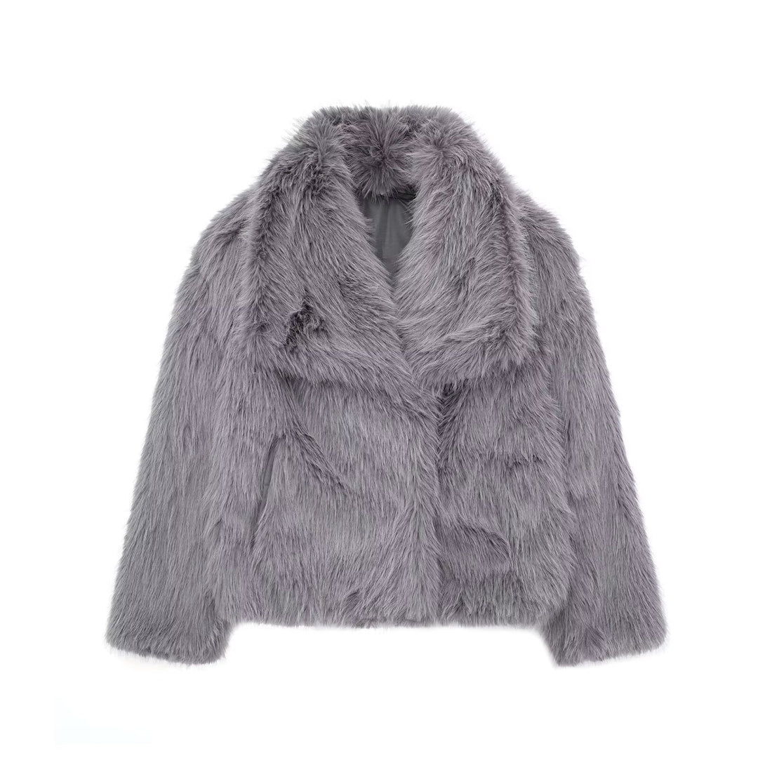 Damen Teddy-Jacke kuschelig-warm kurz für Herbst in Dunkelgrau