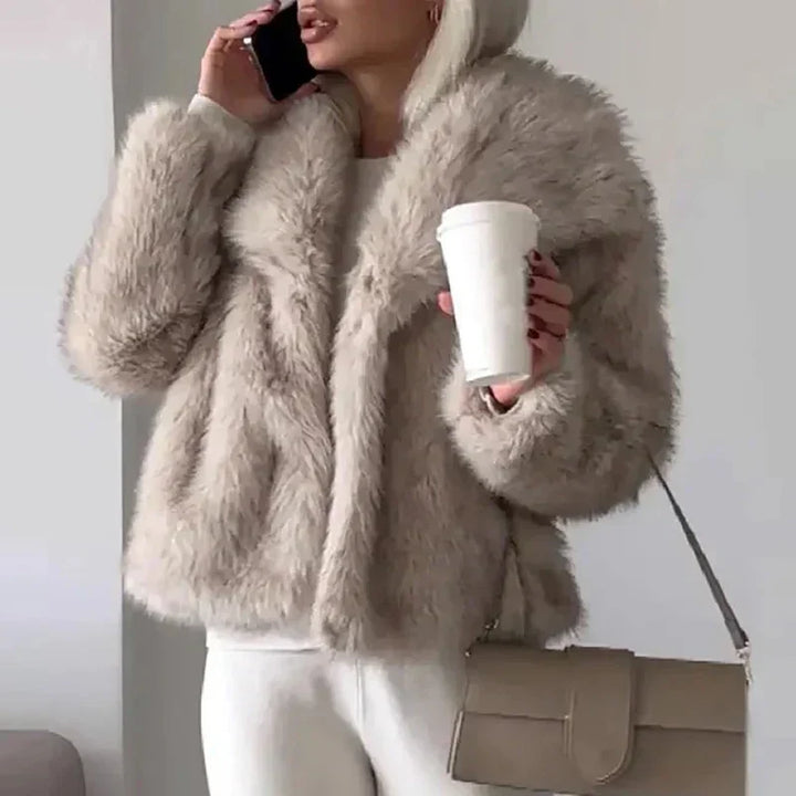 Damen Teddy-Jacke kuschelig-warm kurz für Herbst in Hellbraun