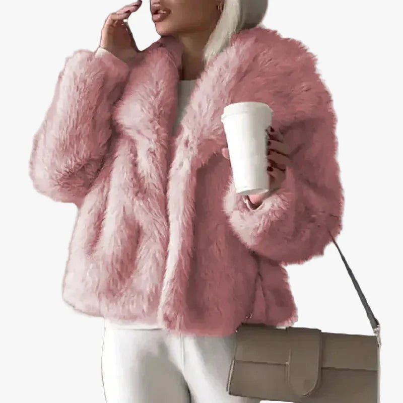 Damen Teddy-Jacke kuschelig-warm kurz für Herbst in Rosa