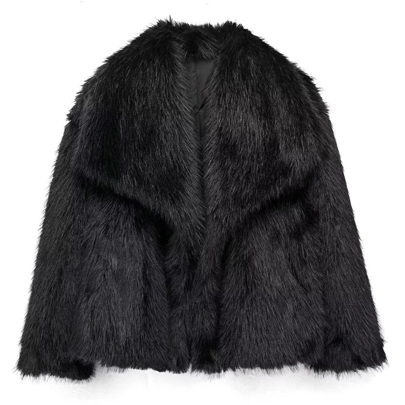 Damen Teddy-Jacke kuschelig-warm kurz für Herbst in Schwarz