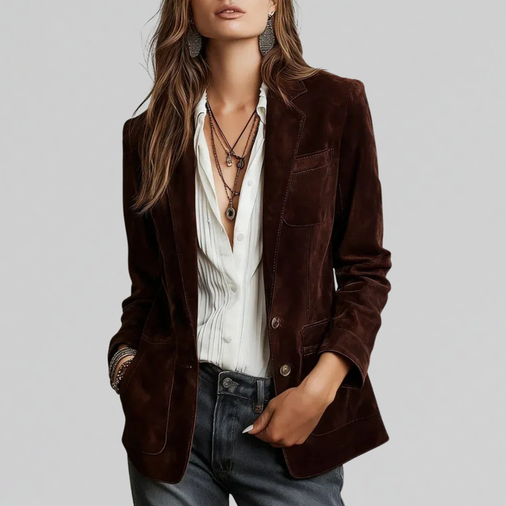 Damen Teddyjacke aus Wildleder für Herbst in Chestnut Brown