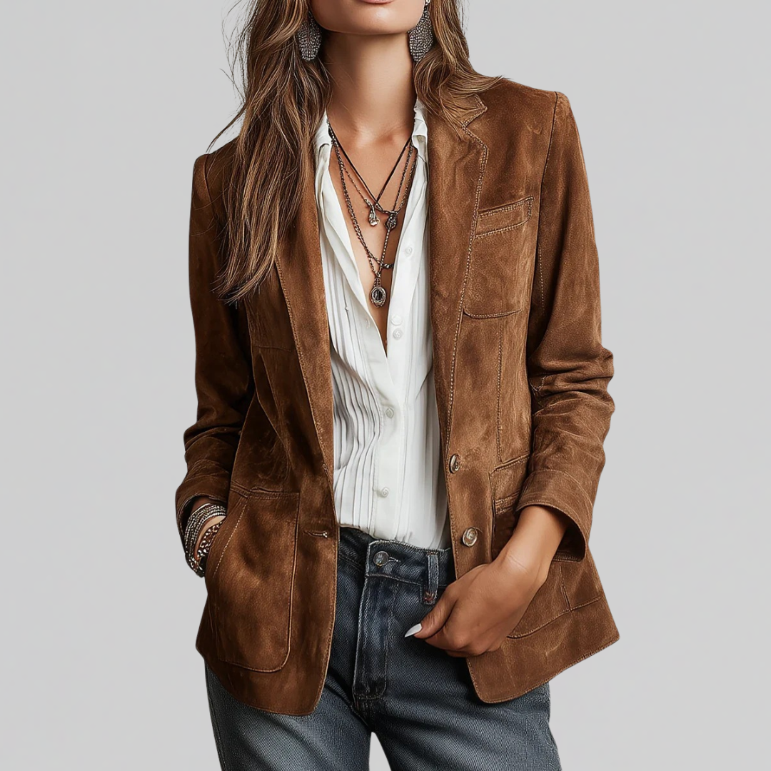 Damen Teddyjacke aus Wildleder für Herbst in Cognac Brown
