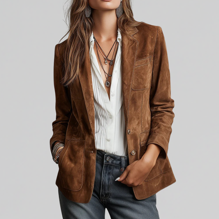Damen Teddyjacke aus Wildleder für Herbst in Cognac Brown