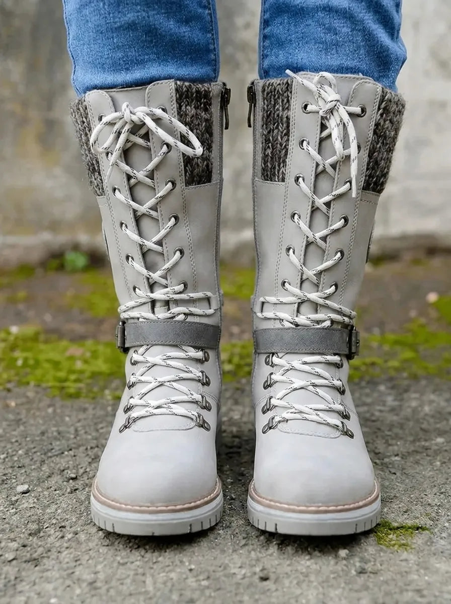 Damen Wadenstiefel mit Schnürung für Herbst