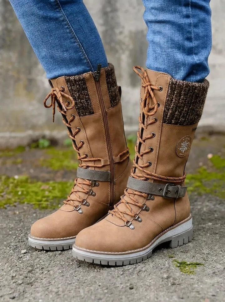 Damen Wadenstiefel mit Schnürung für Herbst in Braun