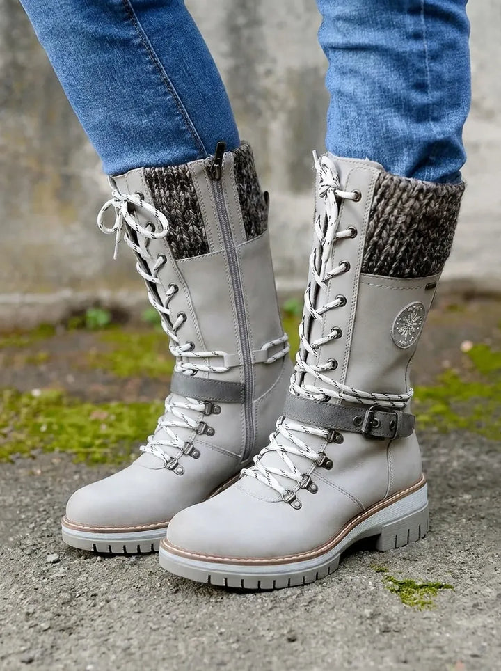 Damen Wadenstiefel mit Schnürung für Herbst in Grau