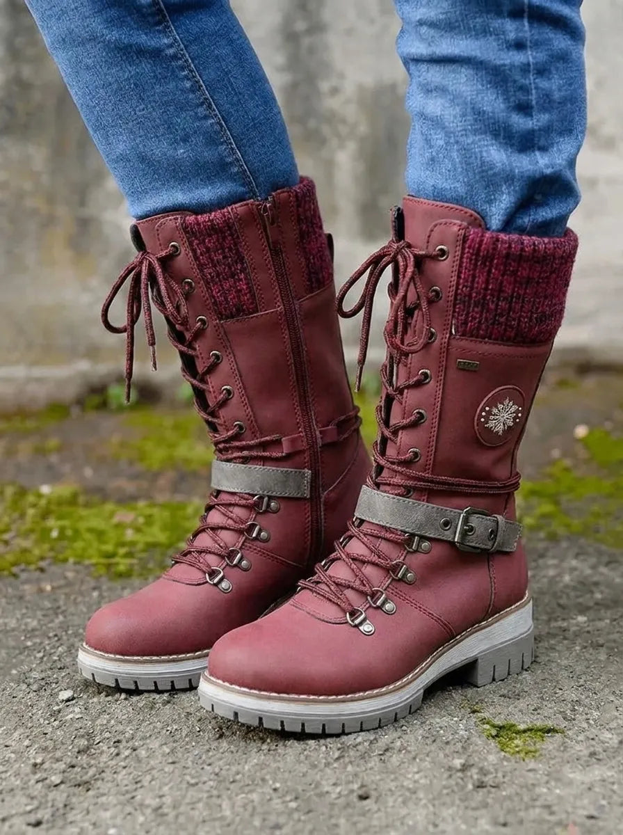 Damen Wadenstiefel mit Schnürung für Herbst in Rot