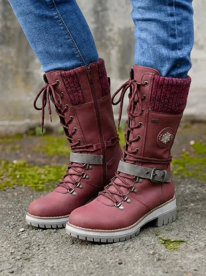 Damen Wadenstiefel mit Schnürung für Herbst in Rot