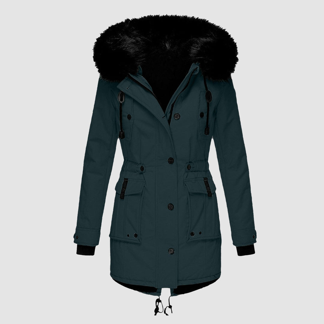 Damen Winterjacke warm mit Kunstpelzkapuze (7)