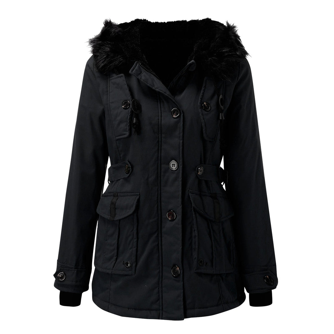 Damen Winterjacke warm mit Kunstpelzkapuze (9)