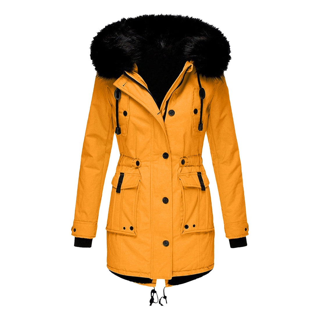Damen Winterjacke warm mit Kunstpelzkapuze in Goldfarben