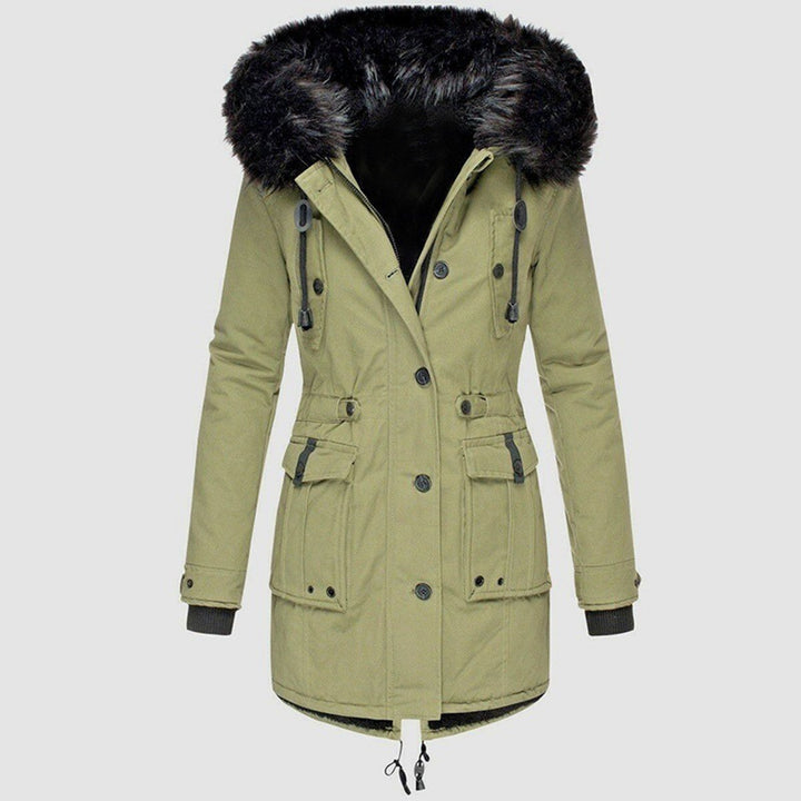 Damen Winterjacke warm mit Kunstpelzkapuze in Grün