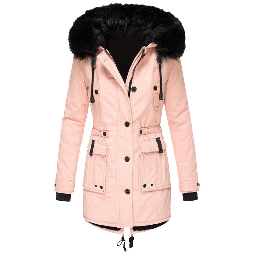 Damen Winterjacke warm mit Kunstpelzkapuze in Rosa