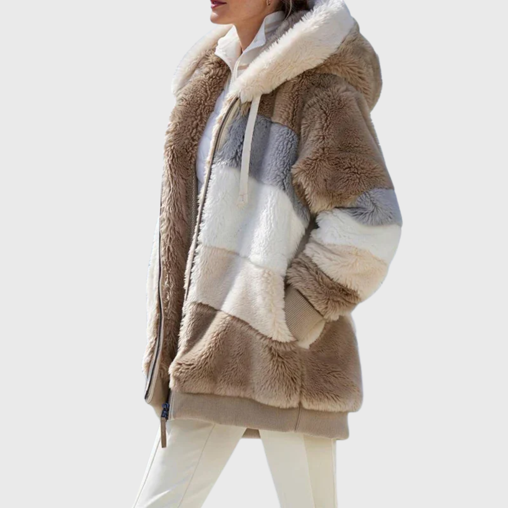 Damen Wintermantel elegant für den Herbst in Brown Stripes
